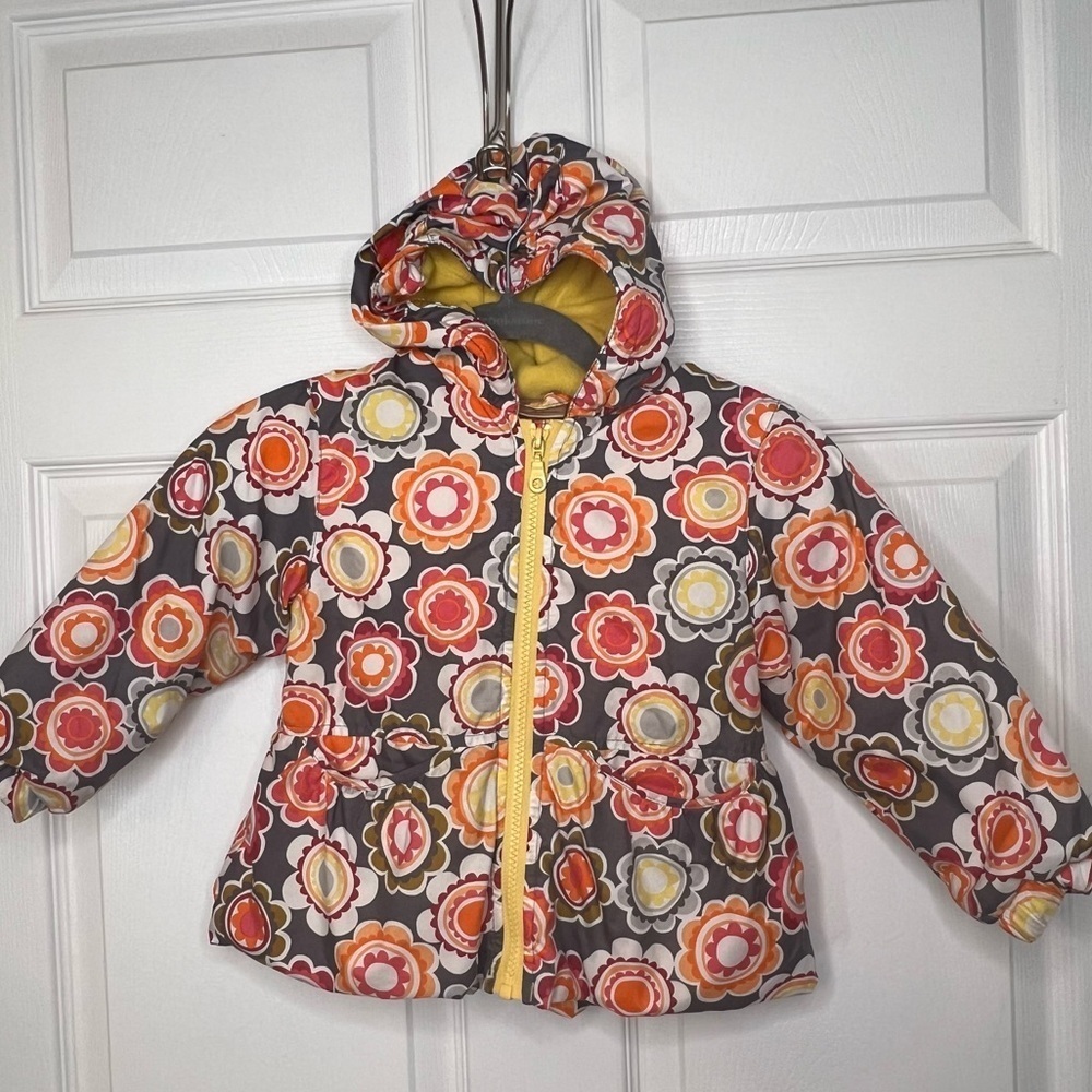Hanna Andersson Size 90 Apx US 2T Hooded Puffy Winter Coat Jacket Floral GUC